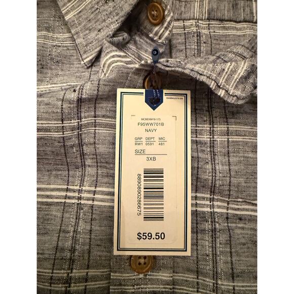 NWT ROWM Men's Blue-Gray Plaid Casual Long Sleeve Button Down Shirt 3XB - Picture 4 of 10